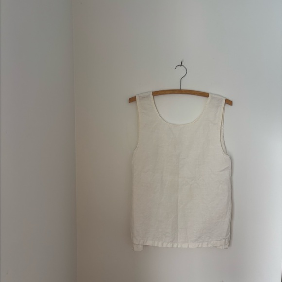 Bees and Bones Tops - Bees and Bones white linen tank slow fashion scoop neck high slit